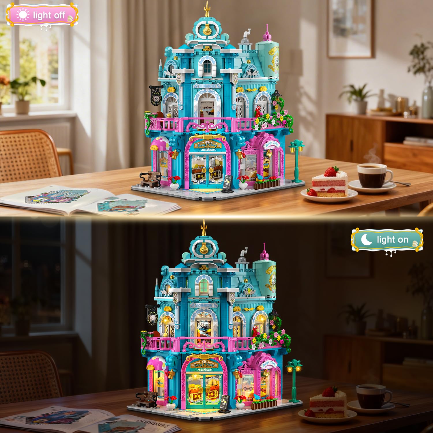 Castle Dairy Bakery Store Building Set With Light, City Dairy House Building Block Toy With Milk Cake Bread, Home Decor Construction Model Kit For Adults Teens Kids Boys Girls Ages