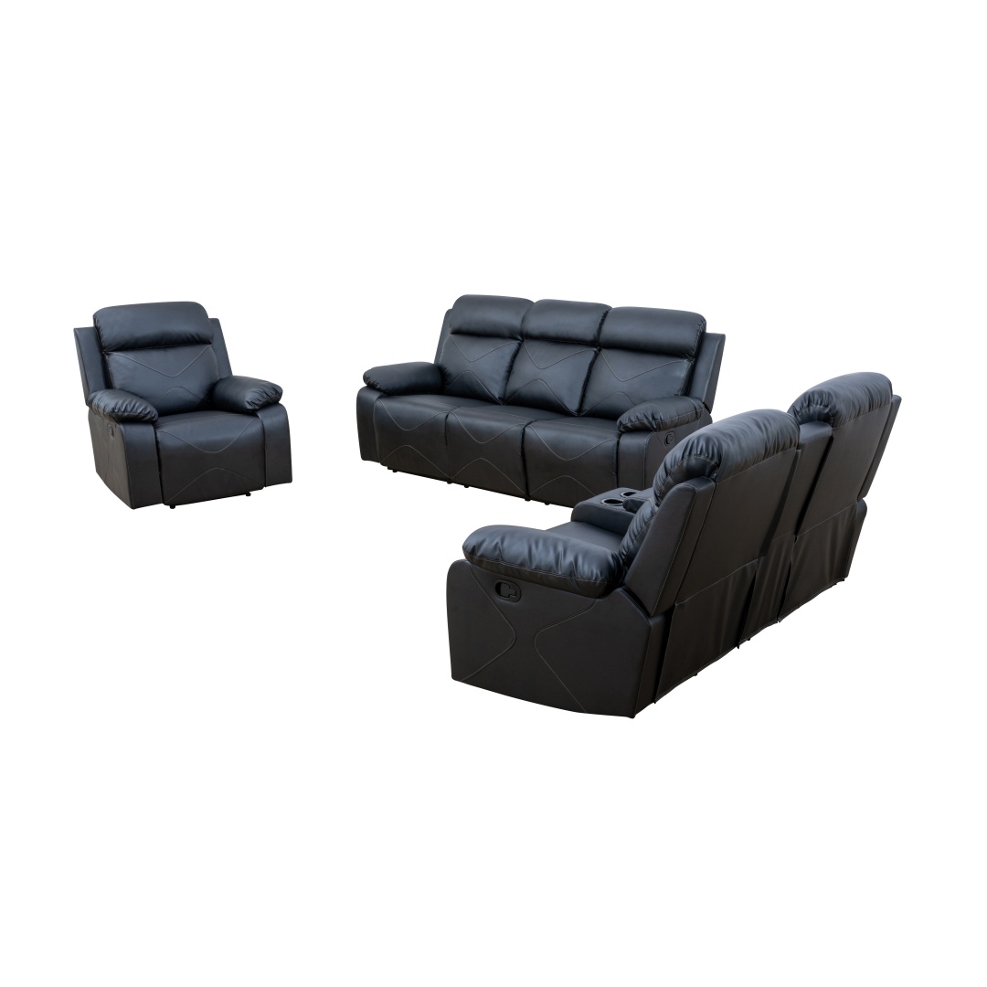Pickup Only--Black Breathing Leather 3-Piece Couch Living Room Sofa Set
