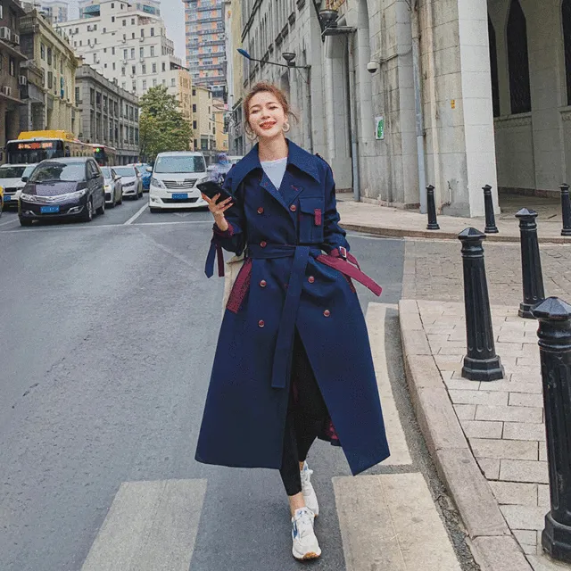 Women's Mid length Over the knee Hepburn Style Loose Coat Navy - Shop at LoveMi