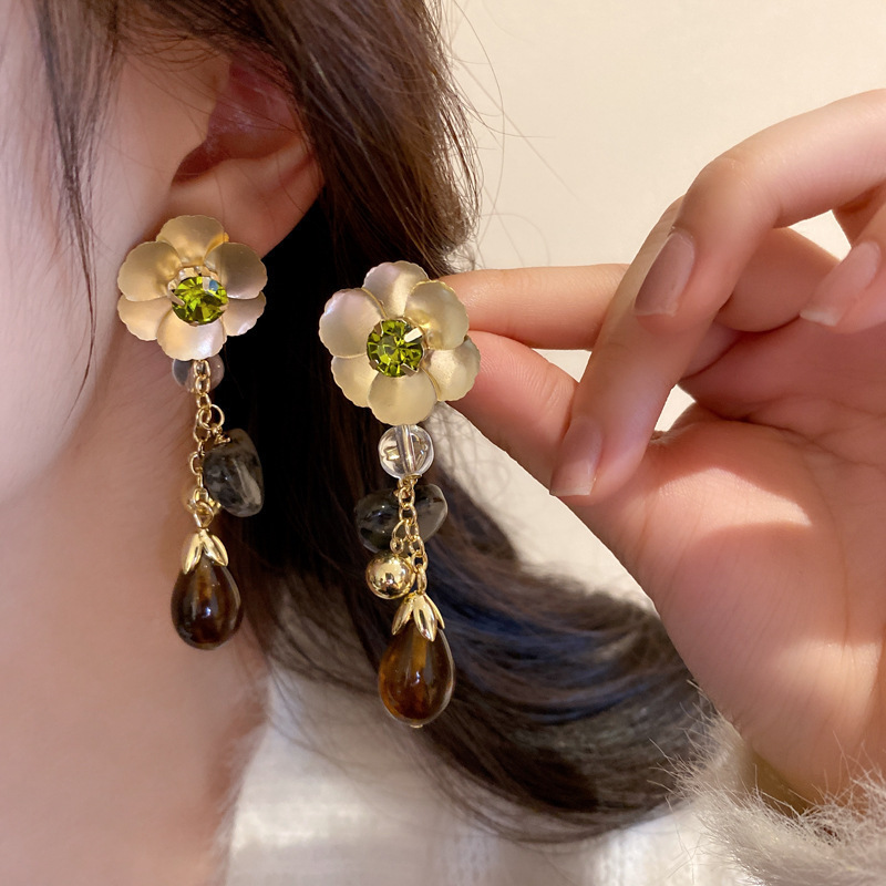 S925 Sterling Silver Retro Enamel Earrings Women Colorful Rhinestone Crystal Stud Earrings Luxury