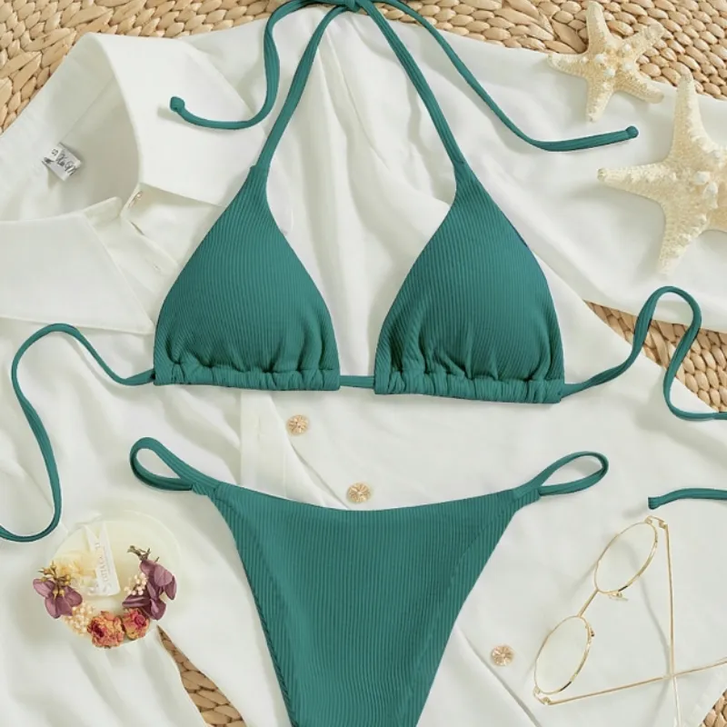 Factory Women's Sexy Small Rib Bikini Tie Bikini Set Two Piece Swimsuit Beach Wear - Style5-L