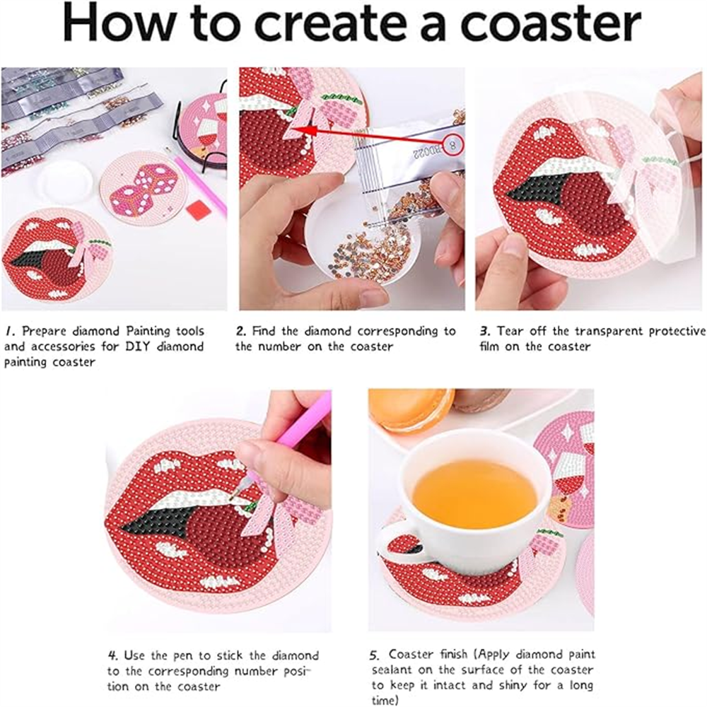 Diamond Art Drawing Coaster With Bracket, DIY Wine Glass Pattern Diamond Art Coaster, Suitable For Adults And Beginners Diamond Drawing Kit, Diamond Kit Craft Supplies, Exquisite Gifts For Fr