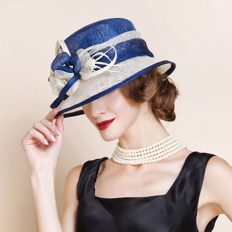 Fashionable Women's Elegant Flower Hemp Yarn Top Hat