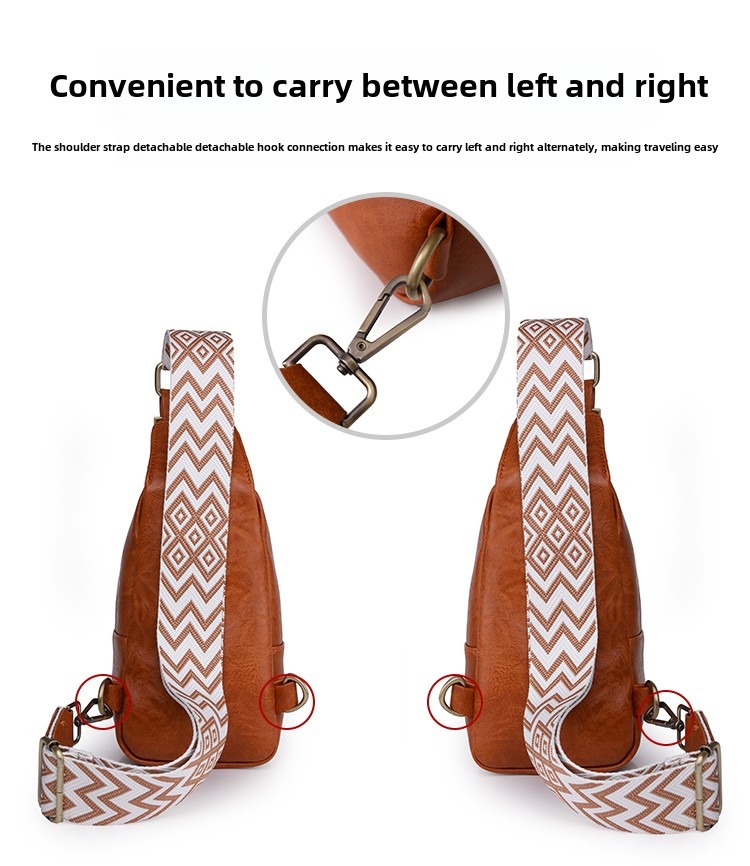 Women Chest Bag Sling Bag, Guitar Strap Small Crossbody Pu Leather Satchel Daypack