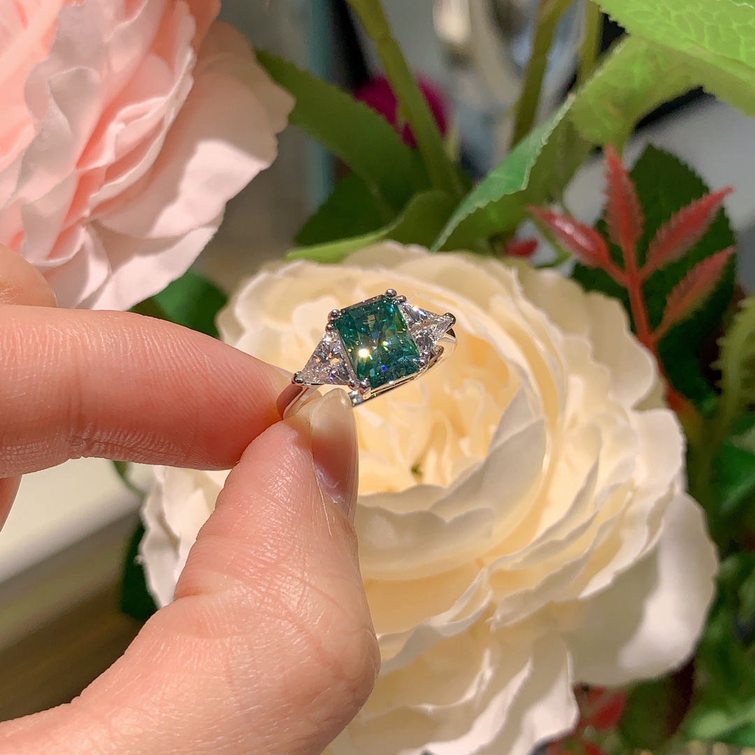 Title 1, Triangle Blue Green Color Moissanite Silver Pla...