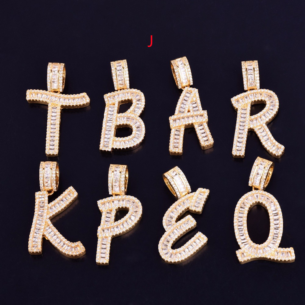 26 English Alphabet Ladder Square Letters Hip Hop Necklace Copper Zircon
