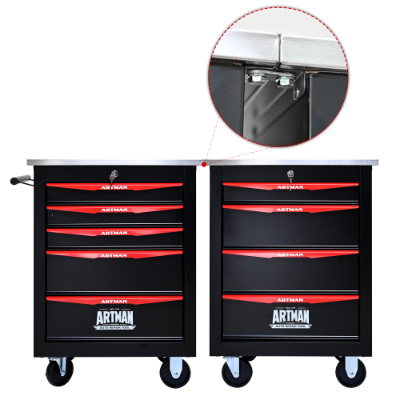 5 Drawers Multifunctional Tool Cart With Wheels,Metal Rolling Tool Cart Storage For Garage Workshop Warehouse Repair Shop--With Stainless Steel Roof- BLACK RED - Image 18