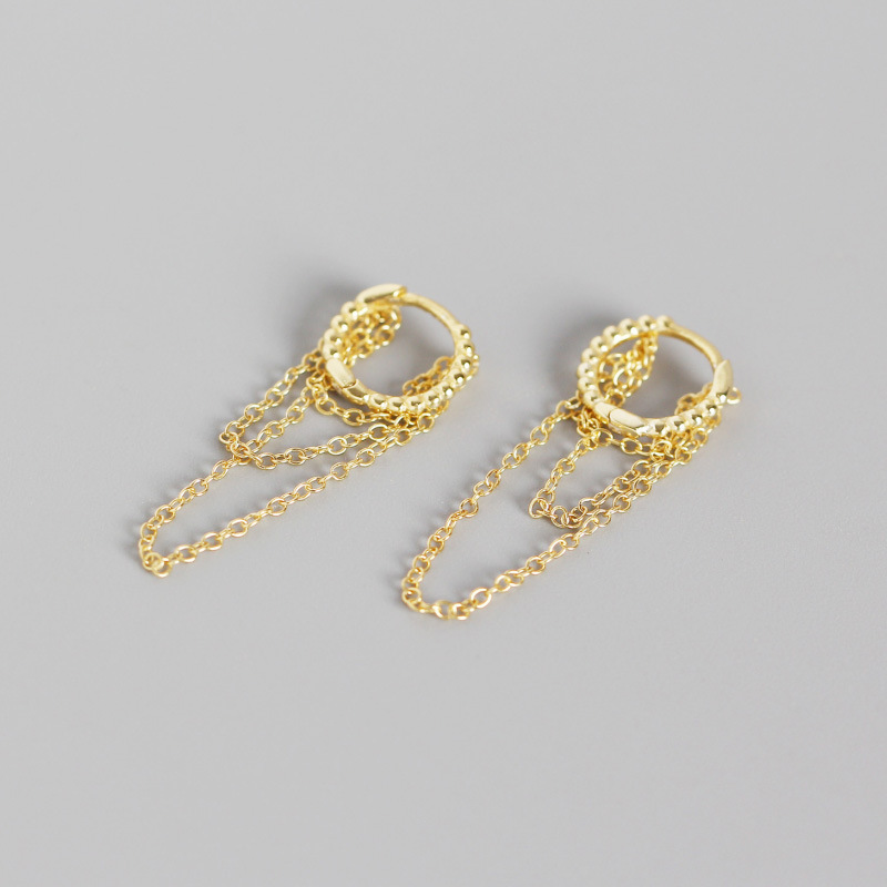 Multi-layer Chain Earrings With Geometric Round Beads And Tassels