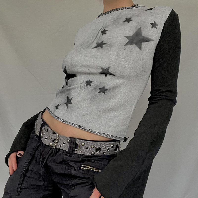 American Star Print Color Blocking Long Sleeve