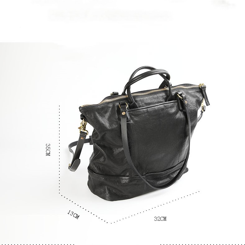 Daily Outdoor Large-capacity Travel Handmade Vegetable Tanned Cowhide Handbag Shoulder Tote Bag — foto 2