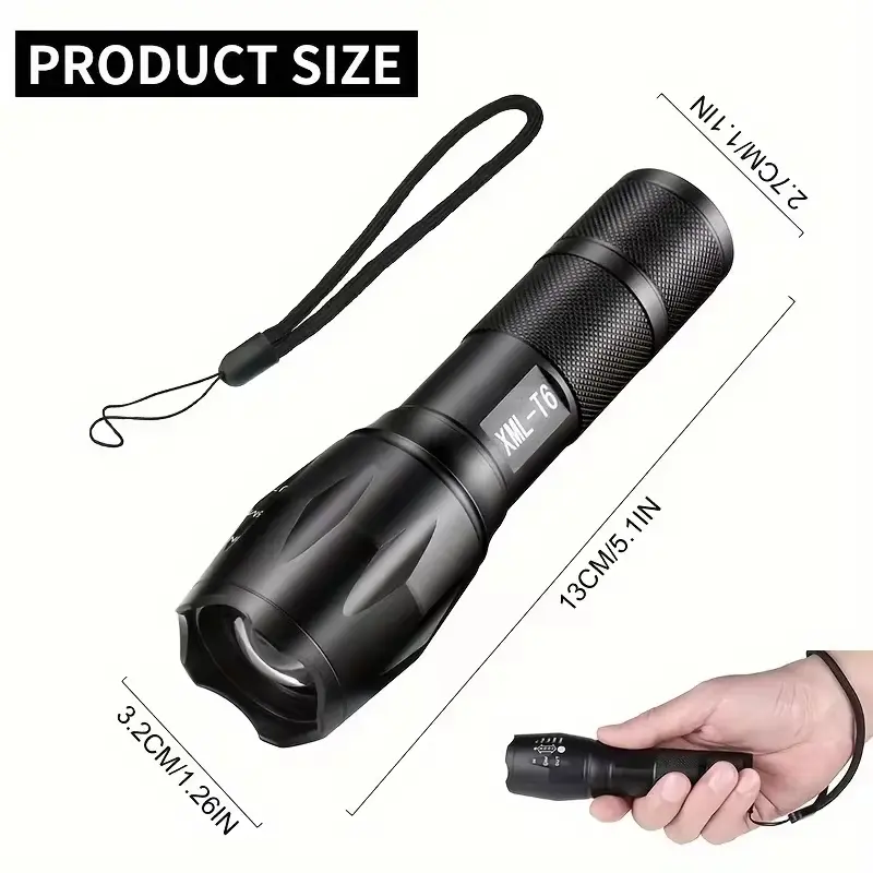 High Power LED Tactical Flashlight 5-Mode Light Zoom Waterproof Portable Torch For Camping Hiking Outdoor Hunting Aluminum Alloy Bright Tactical Flashlight LED
