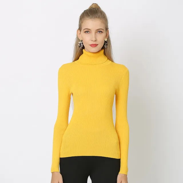 Solid Color Bottoming Shirt Knitted Sweater Turtleneck Sweater Turmeric S - Shop at LoveMi