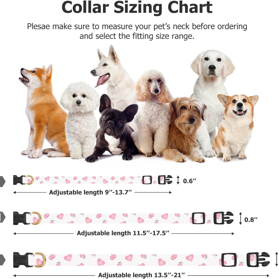 Collier pour chien blanc et rose à cœurs avec pendentif