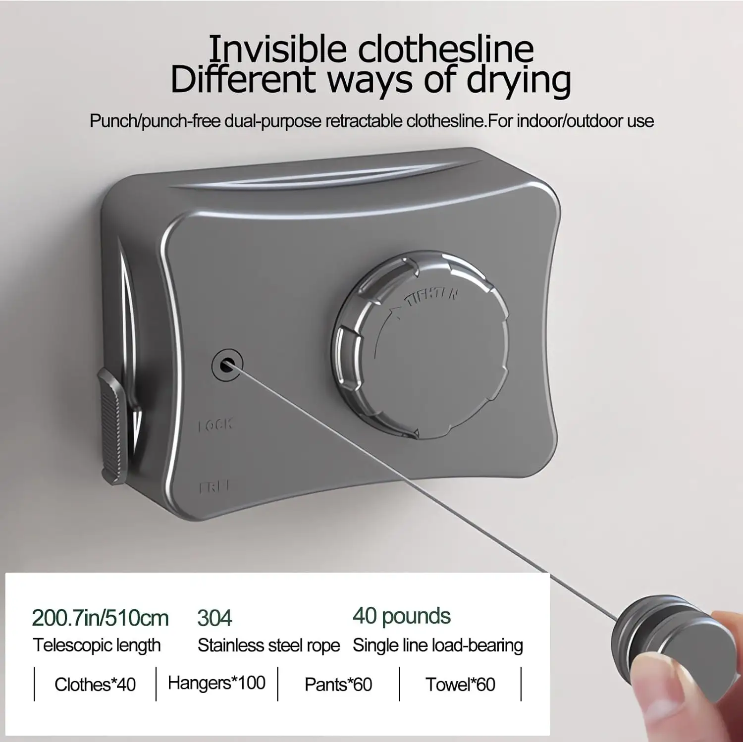 Retractable Clothesline - Portable Heavy Duty Indoor