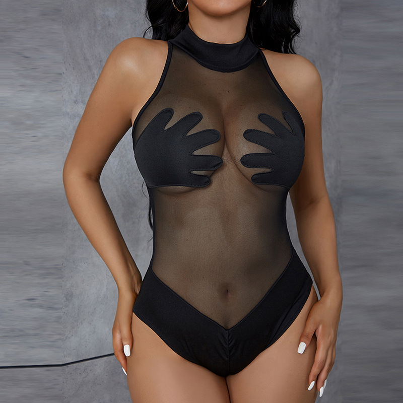 Women's Sheer Mesh Contrast Bodysuit - Image 4