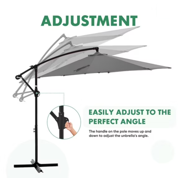 Outdoor Patio Umbrella, 10ft Offset Hanging Patio Umbrella With Aluminum Stand, 8 Ribs, UV Protection For Pool Garden Backyard Market, Gray  Shipment From Walmart — foto 5
