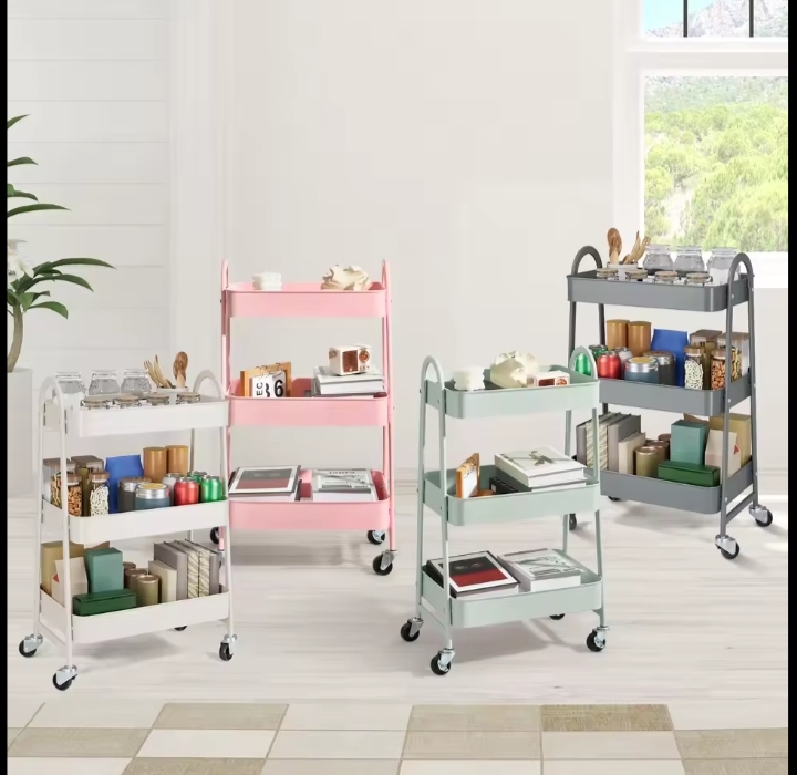 3 Tier Metal Storage Kitchen Cart With Lockable Wheels Mobile Shelving Unit Utility Rolling Organizer For Home Narrow Places 6