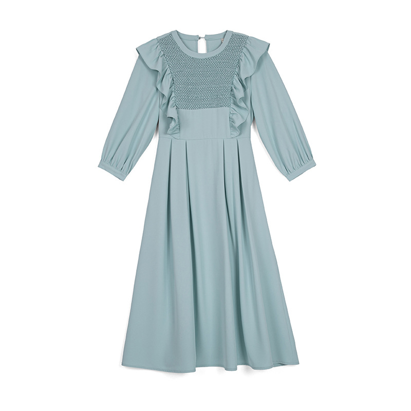 Women's Long Sleeve Nipped Waist Mid Length Fungus Dress