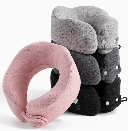 Pernă ergonomică pentru gât în formă de U, din spumă cu memorie, cu „cocoașă”, pernă de susținere cervicală reglabilă cu două nasturi, cu husă detașabilă și
