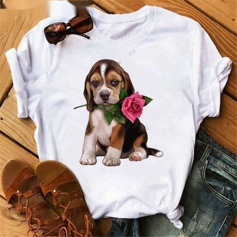 Title 3, Fashionable Bulldog Cartoon Print Ladies T-shirt