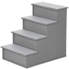 PawHut 4 Step Wooden Dog Steps Pet Stairs For Dogs, Cat Ladder For Bed Couch With Non-Slip Carpet 40 X 59 X 54.2 Cm, Grey - Grey - View 1