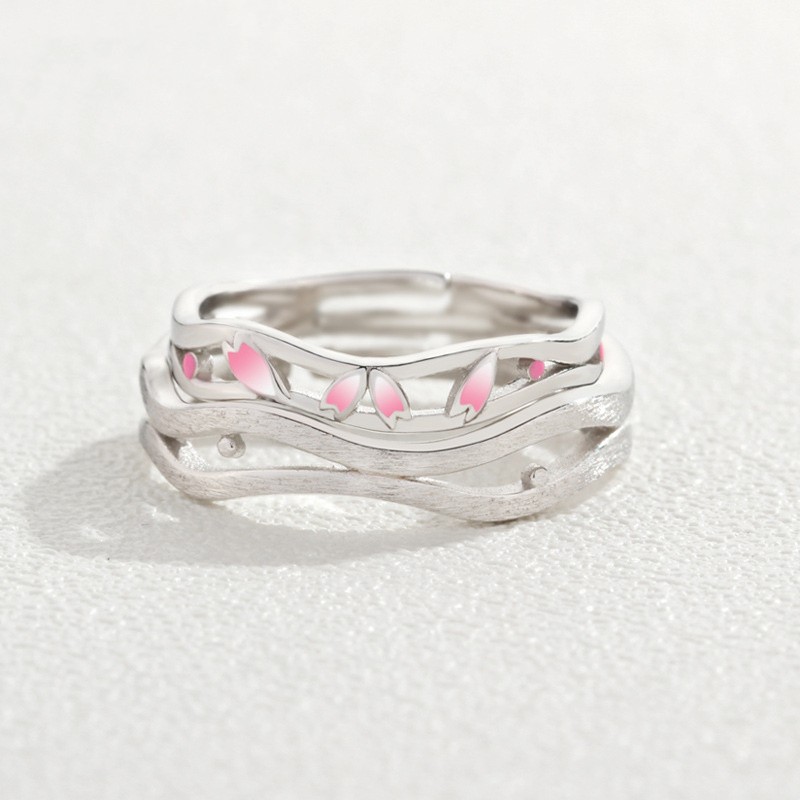 Title 1, Peach Blossom Sterling Silver Couple Ring