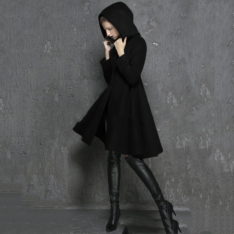Hooded Medium-length Paragraph Large Swing Slim Thin Fashion Simple Jacket