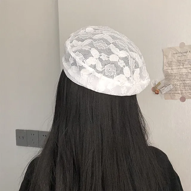 Lace Beret Hat Breathable All match Street Trend Bud Painter Hat White - Shop at LoveMi