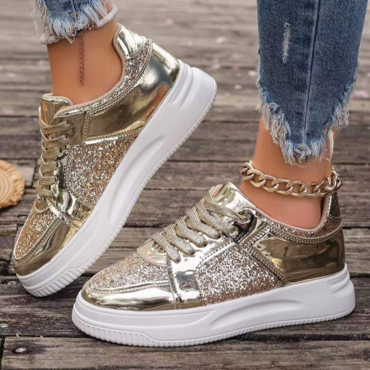 Title 2, Womens fashion lace-up flat shoes with sequin ...