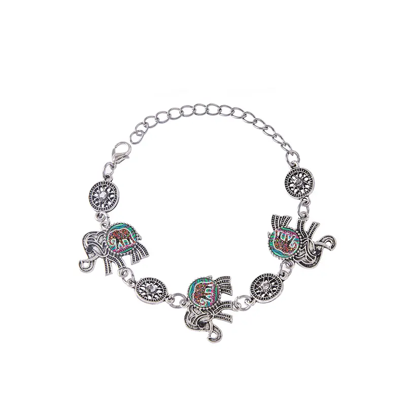 Vintage Ethnic Thai Silver Elephant Jewelry Set Necklace Bracelet Earrings For Women