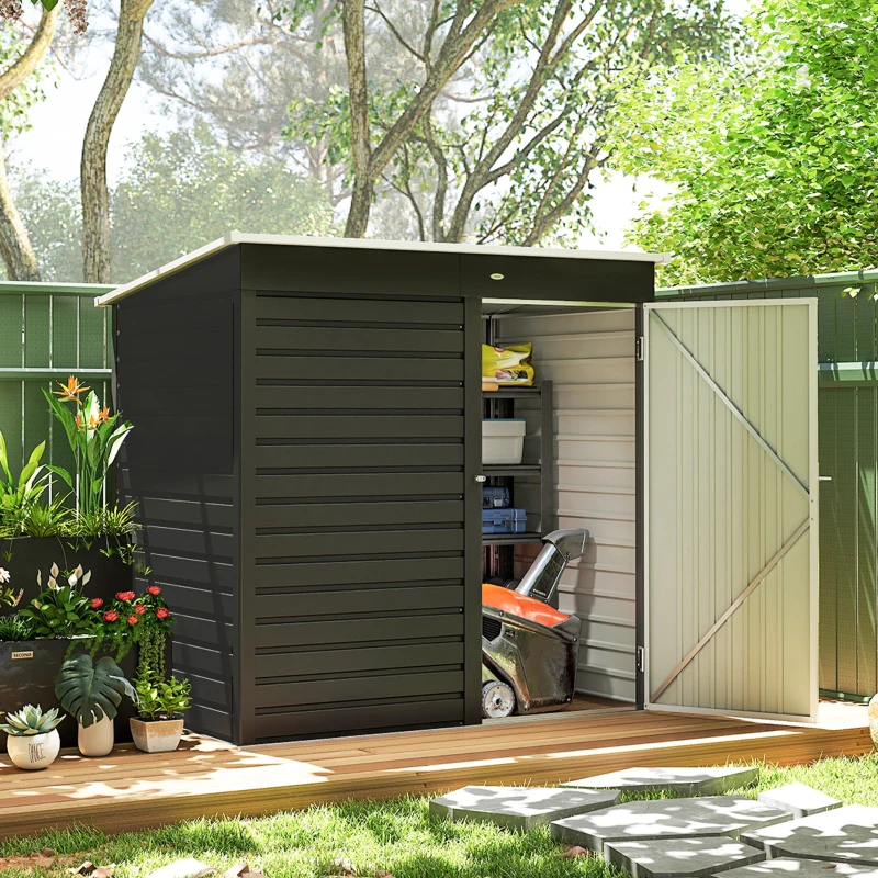 6' X 4' Outdoor Garden Shed, Metal Storage Shed With Lockable Door And Gloves For Backyard Garden Patio, Dark Gray Multiple Packages — foto 5