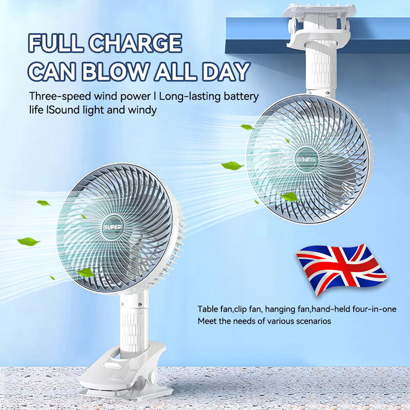 8 Inch Rechargeable USB Desk Fan - 3 Speeds Personal Cooler Powered Portable