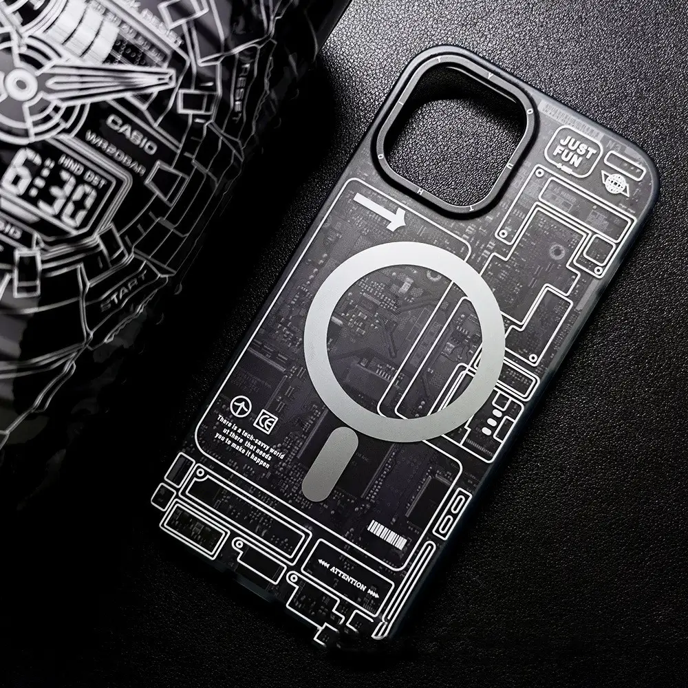 Frosted Magnetic Circuit Board Pattern Phone Case