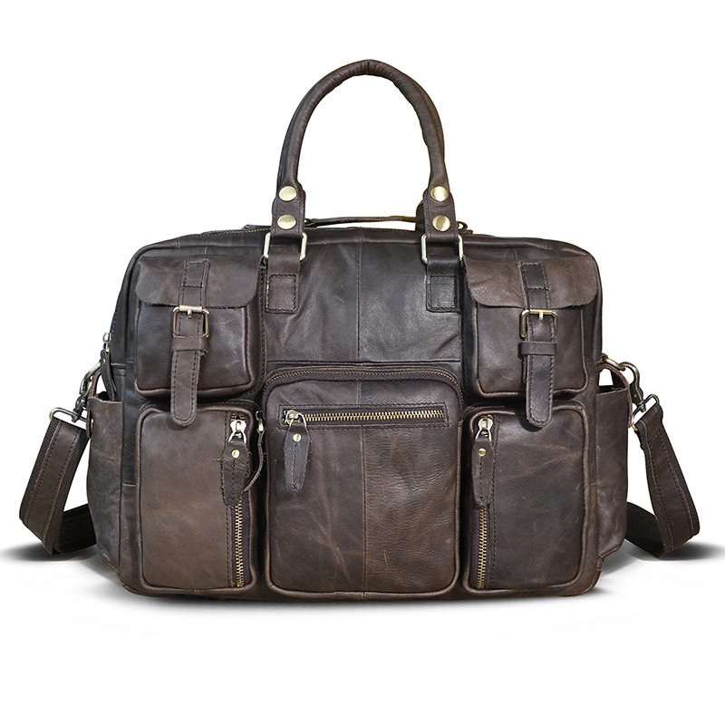 First Layer Cowhide Men's 16 inch Large capacity Briefcase Brown - Shop at LoveMi