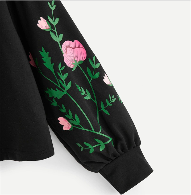 Girls Round Neck Pullover Flower Print Long-sleeved Women's Sweater