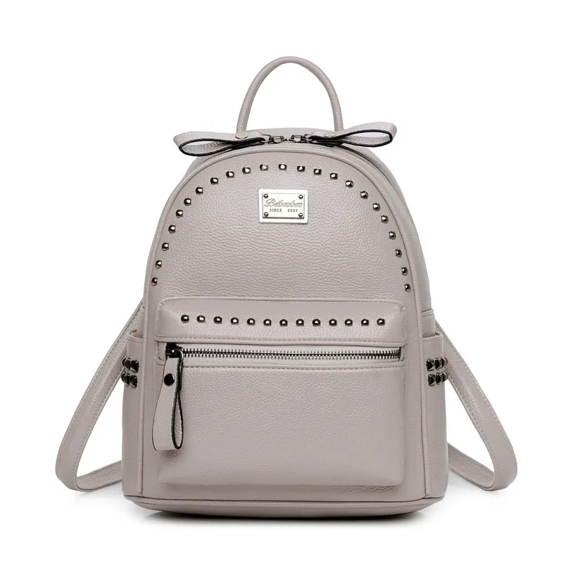 New PU Campus Schoolbag Female Student Casual Backpack Tide Studded Backpack - Gray