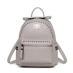 New PU Campus Schoolbag Female Student Casual Backpack Tide Studded Backpack - Gray - View 1