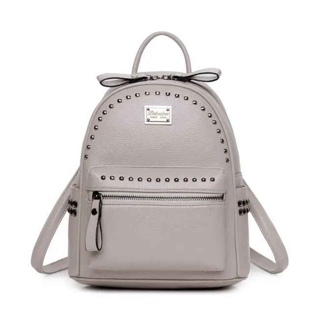 New PU Campus Schoolbag Female Student Casual Backpack Tide Studded Backpack Gray - Shop at LoveMi