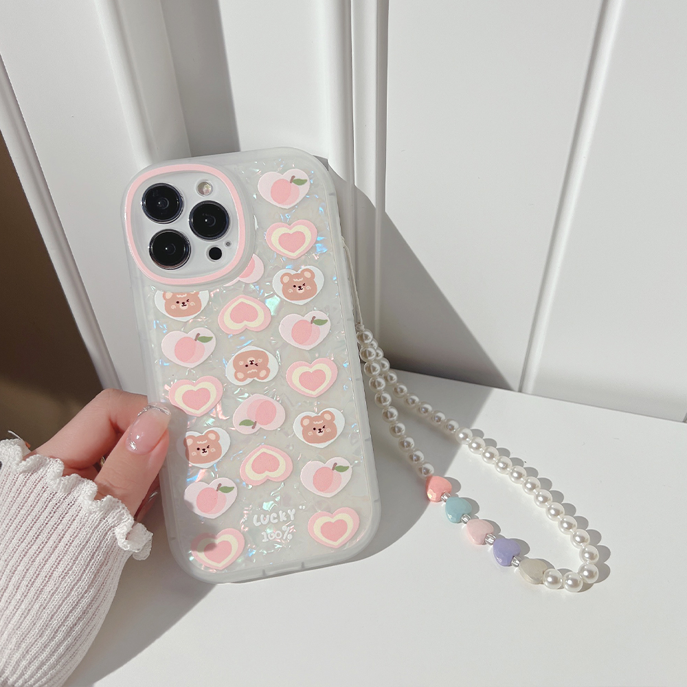 Peach Love Bear Pearl Chain Phone Case - Image 2