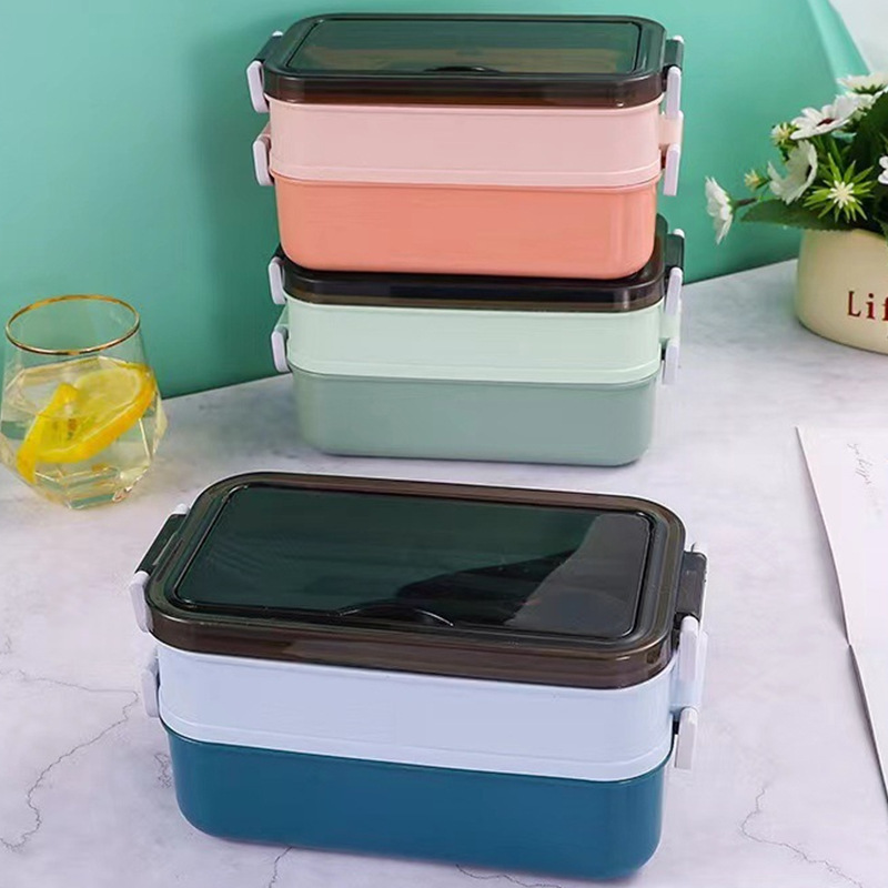 Double-layer Lunch Box, Japanese-style Compartments Lunch Box With Tableware, Student And Office Worker Sealed Bento Box, Lunch Box Can Be Printed With Logo — foto 2