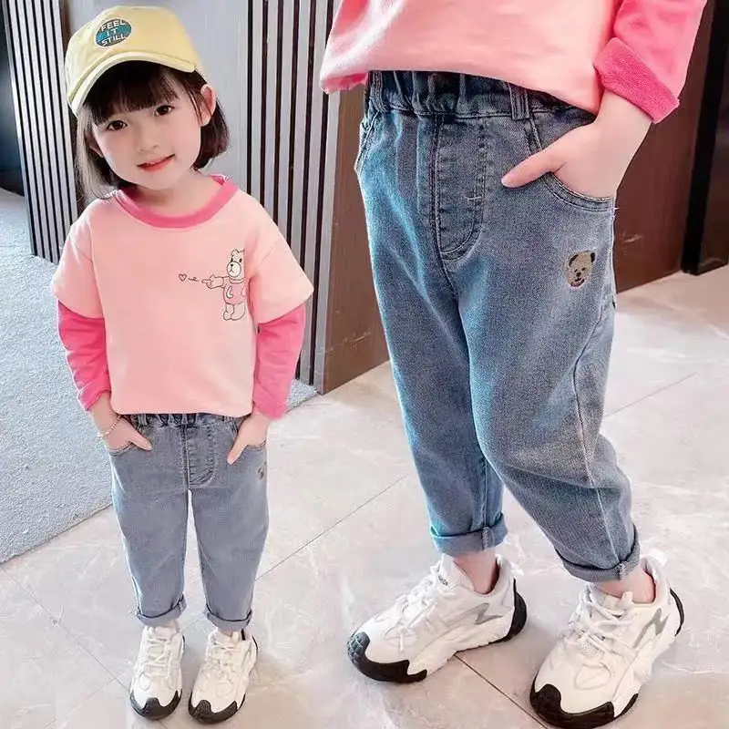 Spring and Autumn Casual Girls Jeans Fashionable Trousers