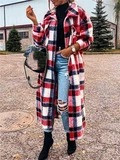 Ladies Long Sleeve Lapel Loose Woolen Plaid Jacket