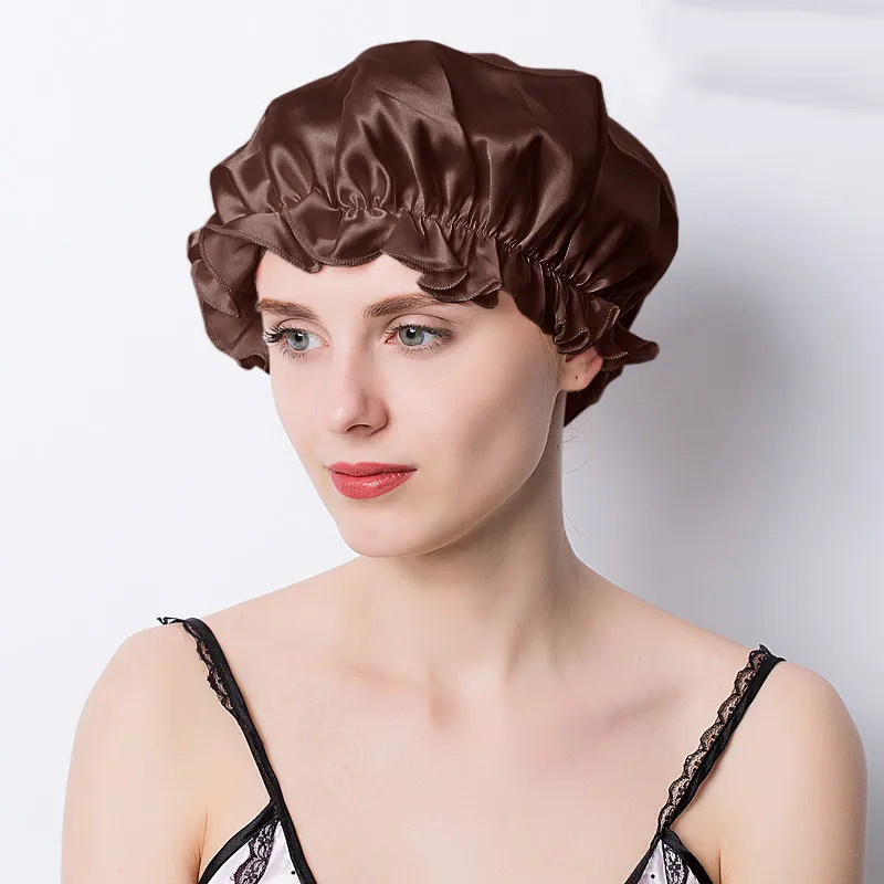 Silk Silkworm Sleeping Hat Hair Protection - Coffee
