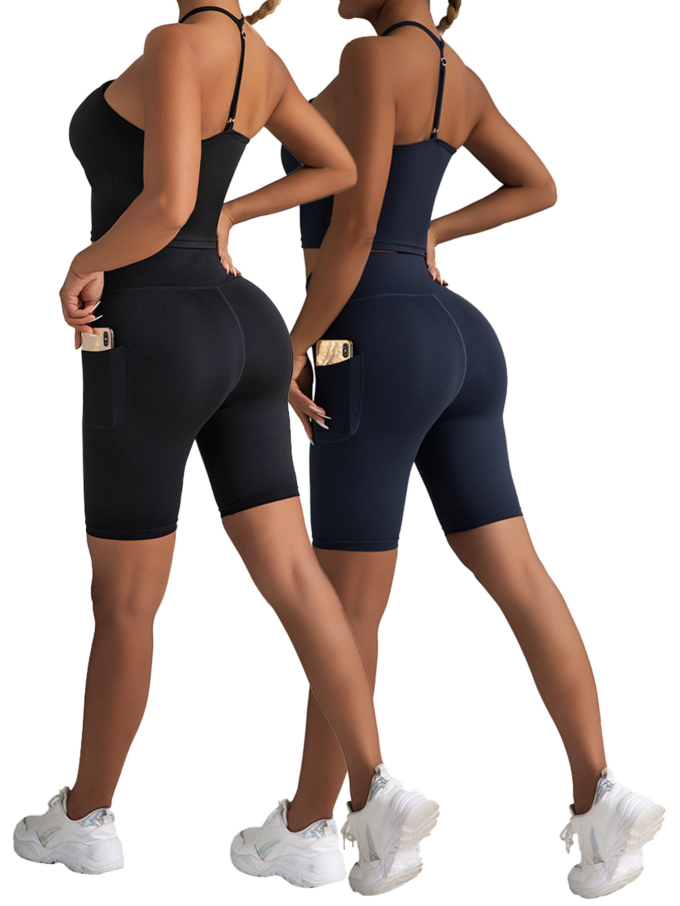 2 Pack High Waist Biker Shorts For Women-Workout Yoga Shorts Running Summer Soft - Picture 12 of 16