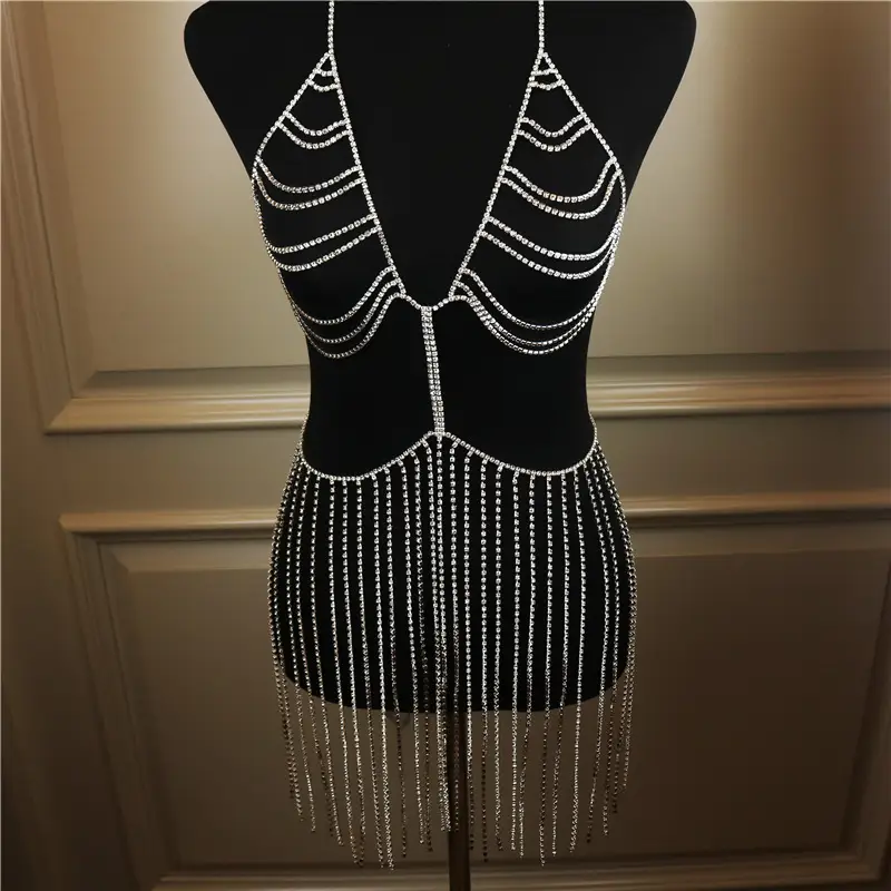 Exaggerated Rhinestone Body Chain Nightclub Shiny