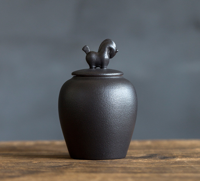 Take The Lead In Stoneware Retro Large Tea Caddy Household Sealed Moisture proof Black Pottery Model - Shop at LoveMi