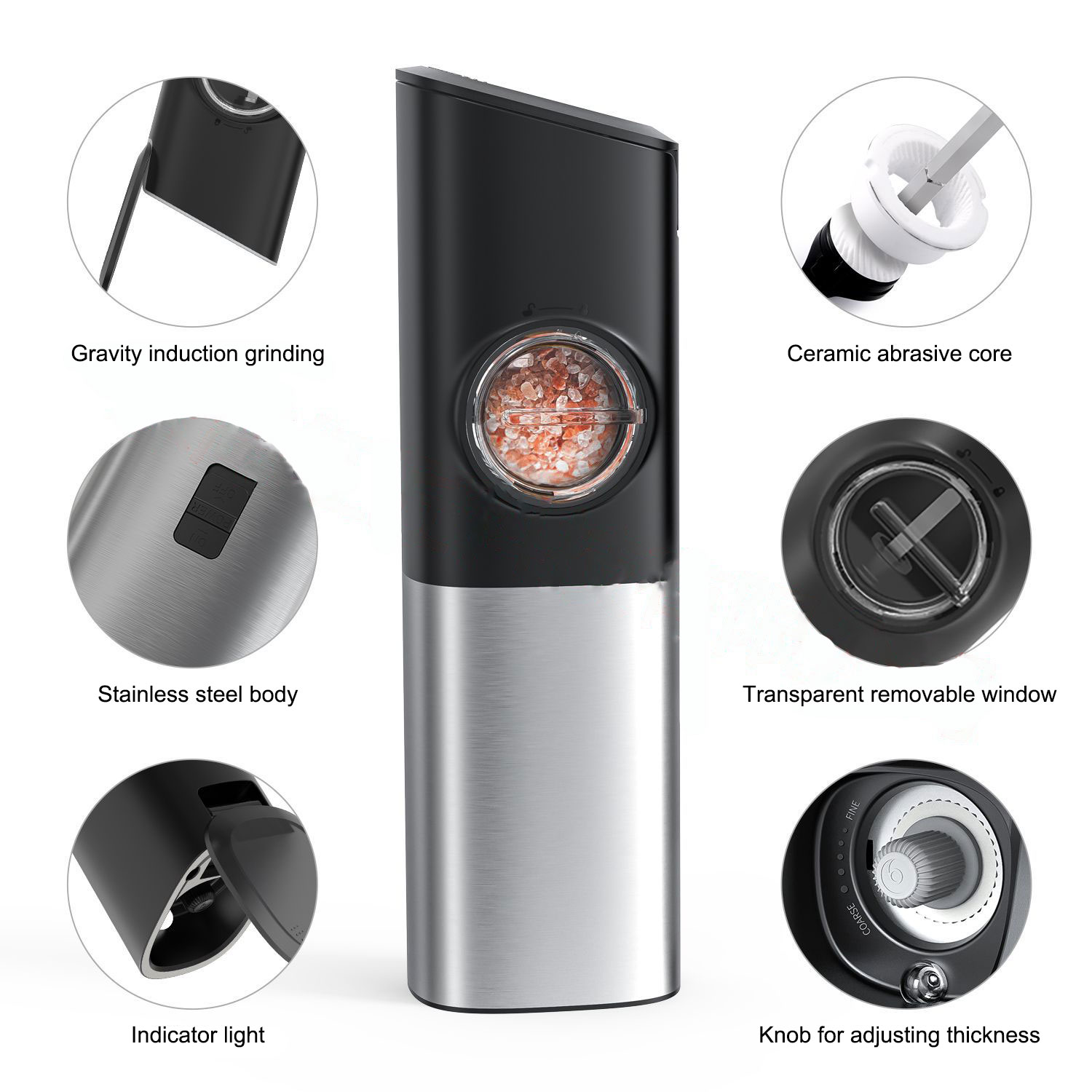 Electric Ceramic Pepper Grinder – One-Handed Spice Mill