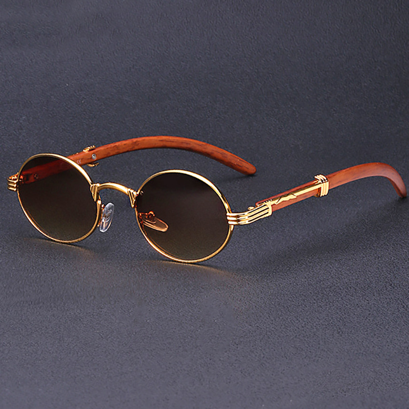 Title 7, Retro Wood-like Sunglasses with Small Round Frame