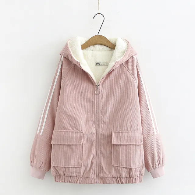 The New Plus Size MM Was Thin And Velvet Corduroy Corduroy Jacket Pink - Shop at LoveMi
