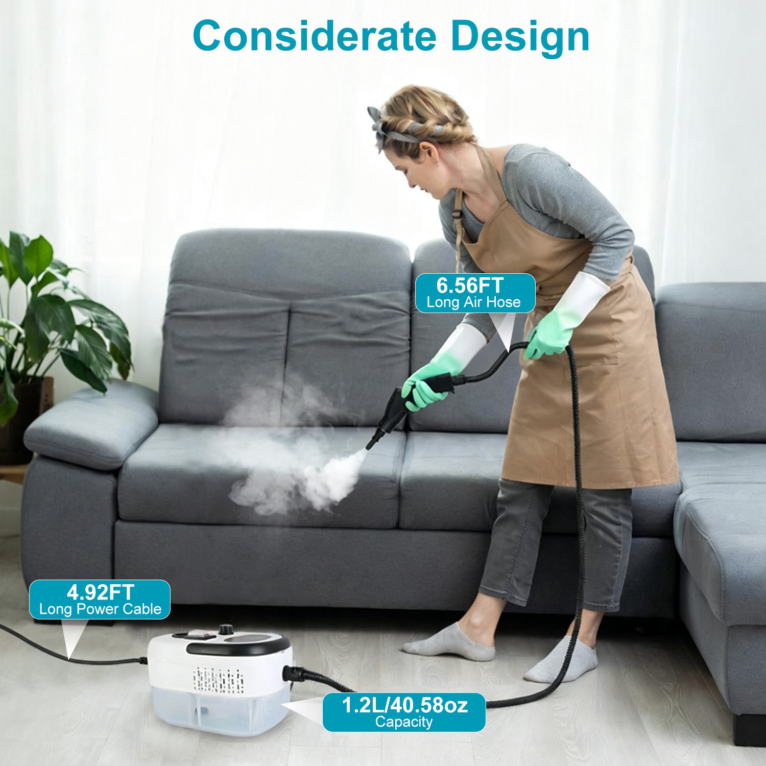 2500W Handheld Steamer Cleaner Multifunctional Little Steamer Powerful High Temp Steam Clean Machine With Gloves For Cleaning Car Detailing Couch Floor Tile Microwave Mattress Bed Bugs Window thumbnail 8